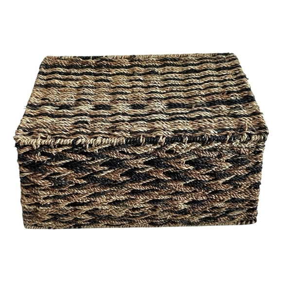 Wicker Rectangular STORAGE BASKET Brown Wicker Crate Storage Bin with Handles - Picture 6 of 6